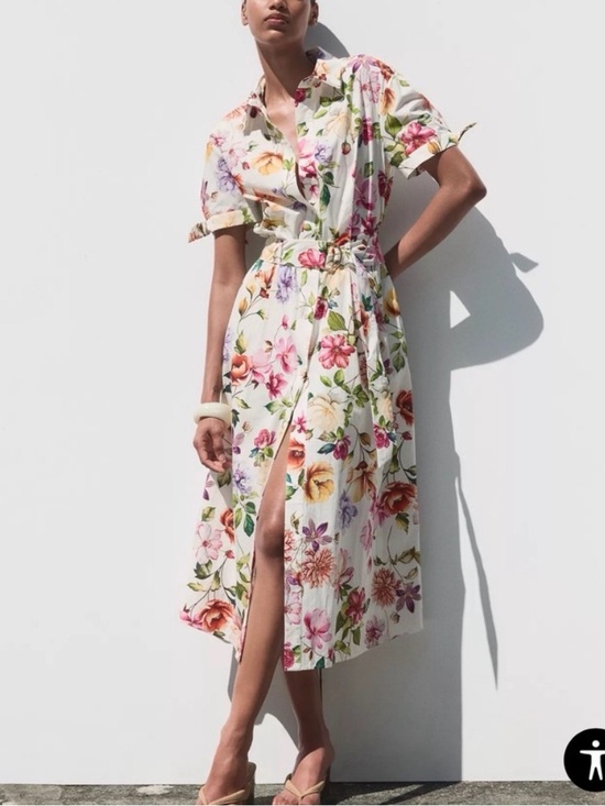 Zara Dresses & Skirts - Zara PRINTED POPLIN Size Small 
100% cotton MIDI DRESS